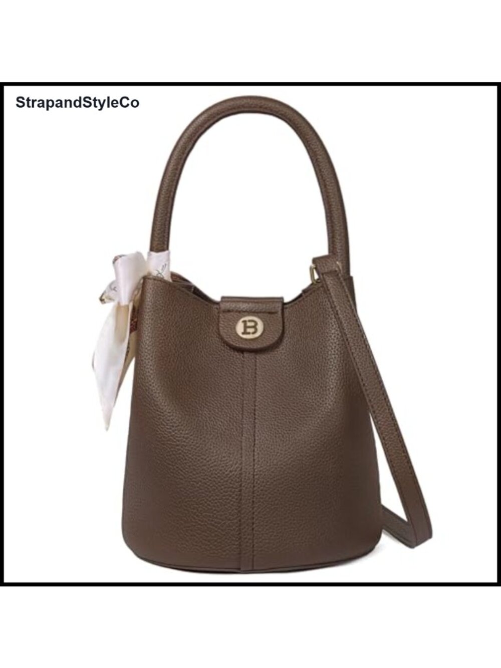 Vegan Leather Small Bucket Crossbody Shoulder Bag Removable Strap